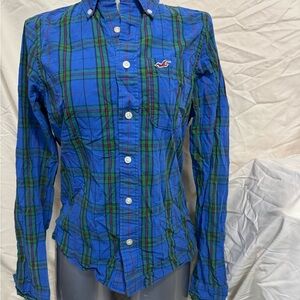 Hollister Blue and Green Plaid Shirt